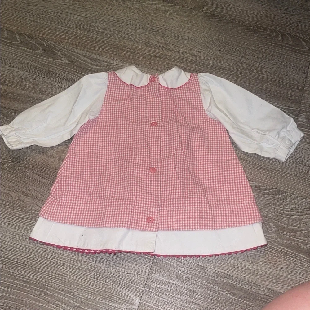 Vinatage little me Pink Gingham Baby Dress with White Sleeves floral size 18
